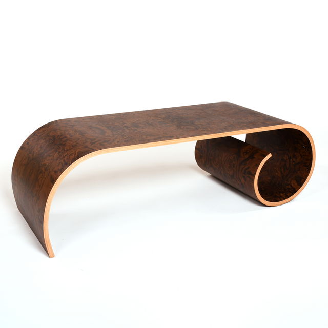 20e anniversaire table Tobbogan<br> loupe de noyer huilé