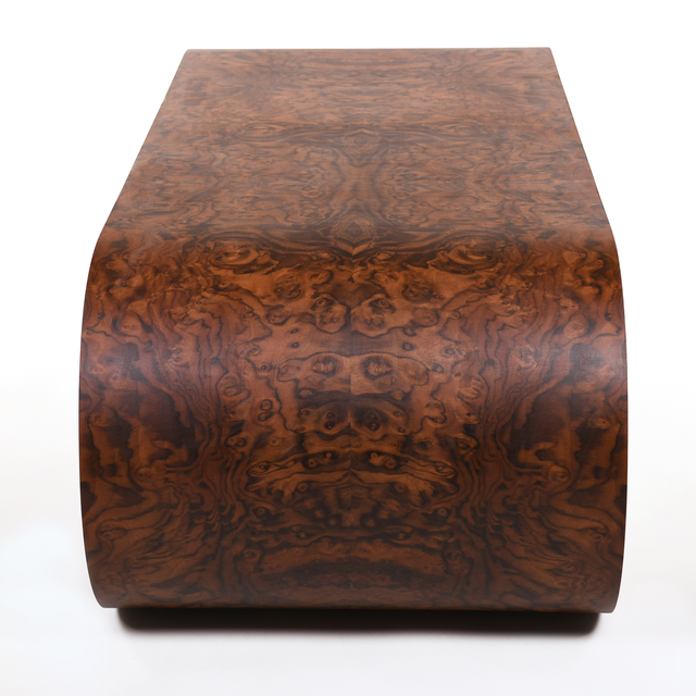 20e anniversaire table Tobbogan<br> loupe de noyer huilé